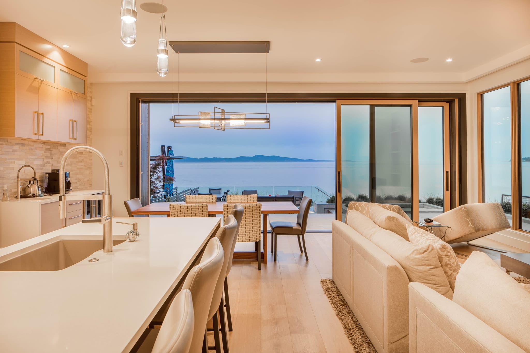 open living room/kitchen with Victoria ocean view